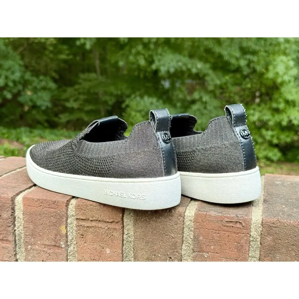 MICHAEL KORS Juno Knit Slip On Sneakers Black Bronze Metallic Women’s Size 7 M